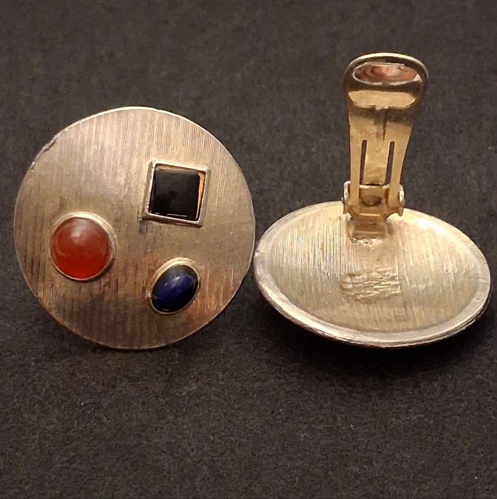 Vintage Gold Gilt Cabochon Clip-on Earrings